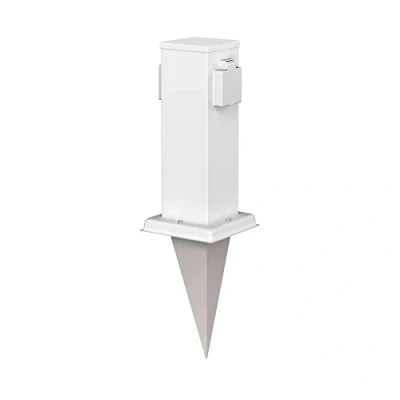 Immagine di ledscom.de Presa di corrente da giardino a colonna Polly con picchetto terra per esterni, IP44, 2 ingressi, in acciaio inox, quadrata, bianca, 27cm