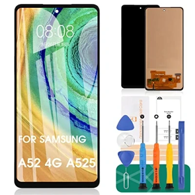 Immagine di schermo LCD TFT per Samsung Galaxy A52 4G Sostituzione dello Touch Digitizer A525 Kit di riparazione con telaio (nero, nessun riconoscimento delle impronte