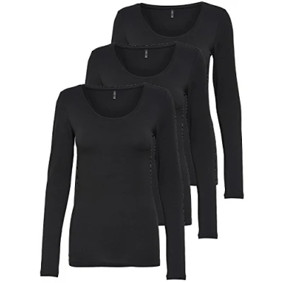 Immagine di ONLY 3 pezzi da donna a manica lunga in bianco e nero, basic estiva 95% cotone XS S M L XL 15209156