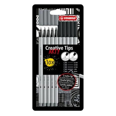 Immagine di Set di punte multiple STABILO Creative Tips ARTY Astuccio da 10 Nero &amp; Grigio