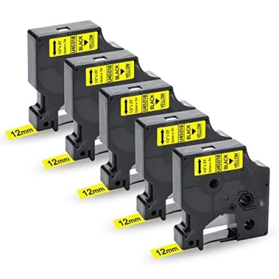 Immagine di UniPlus Compatibile Nastro per Etichette Sostituzione di Dymo D1 45018 S0720580 Nastri LabelManager 160 280 220P 210D 260P 420P PnP LabelWriter 450, 12mm x 7m, Nero su Giallo, 5 Pz