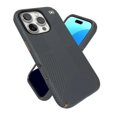 Immagine di Speck Custodia per iPhone 16 Pro MagSafe e ClickLock sottile Presidio 2 Grip Grigio antracite/Bronzo