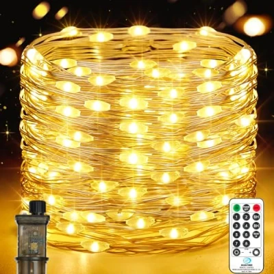 Immagine di led Stringa Luci, 23M 200 LEDs Lucine Decorative 8 Modalità Impermeabile con EU Spina, Telecomando, Timer e Dimmer per Interni Esterni, Natale, Halloween, Matrimonio (1 Pezzi, Bianco Caldo)