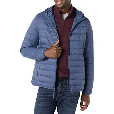 Immagine di Amazon Essentials Piumino Leggero con Cappuccio Impermeabile e Ripiegabile Uomo, Indaco, S