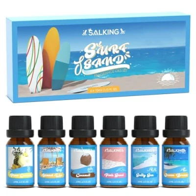 Immagine di SALKING Oli Essenziali Surf e sabbia per Diffusori 6x10ml, Set di Olio Essenziale Puri Aromaterapia Massaggi Brezza oceanica, mare salato, rosa, cocco, vita isolana, pina colada