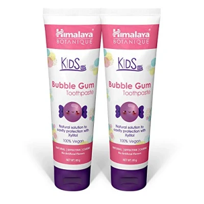 Immagine di Himalaya Botanique Kids Toothpaste Bubble Gum Flavor Reduces Plaque and Makes Teeth Stronger Increases Grip Fluoride free, vegan &amp; gluten free 80g (Pack of 2)