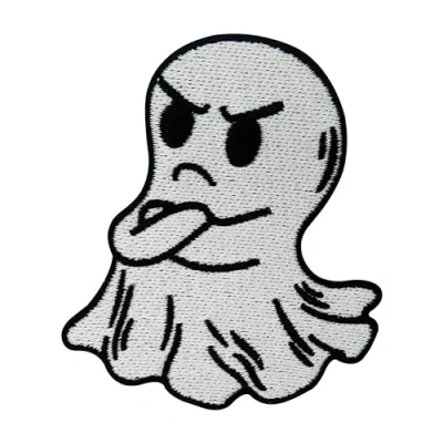 Immagine di Finally Home Toppa termoadesiva Angry Ghost Toppe per Halloween, piccolo fantasma da applicare con il ferro stiro, bianco