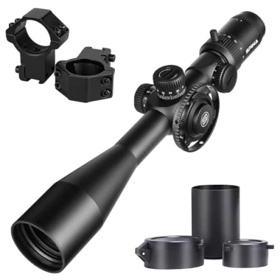 Immagine di SPINA OPTICS 6 24x50 FFP Primo Focal Plane Riflescopi con regolazione del reticolo Mil dot e parallasse, Ombrellone incluso, Impermeabile, Fogproof Nero Rifle Scope, Tubo 30mm (con supporti da 11 mm)
