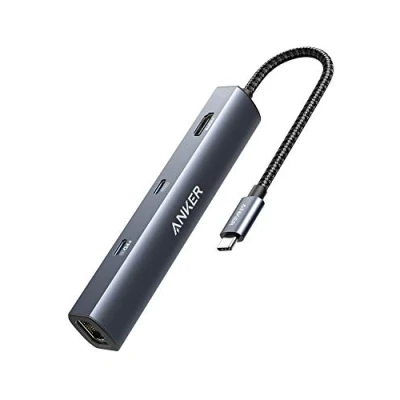 Immagine di Anker PowerExpand Adattatore Ethernet 6 in 1, PD Hub, 65 PD, 4 K, HDMI, 1 Gbps Ethernet, dati, 2 porte dati USB 3.0, compatibile con MacBook Pro, Air, iPad XPS