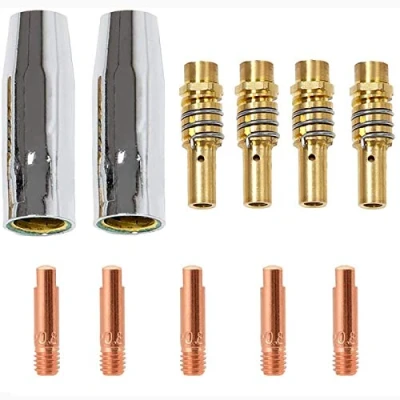 Immagine di MB15AK MIG 11 PZ, 2 Ugello, 5 Punta Guidafilo M6 0,8mm, 4 Ugelli Puntali di Contatto Supporti, Accessori Set Materiali Consumo Saldatori Strumenti Saldatura Adatti per Torcia 15AK