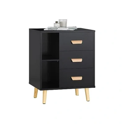 Immagine di SoBuy Comodino Piccolo Tavolino Divano con 3 cassetti Nero Comodini L48*P40*A60cm FBT95 SCH