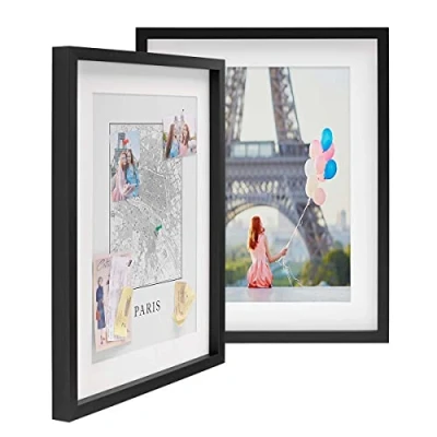 Immagine di PHOTOLINI 3D cornici 40x50 cm nero, cornice profonda con vetro e passe partout, set di 2 per oggetti fino a 1,5 profondità, legno MDF perfetta il fai da te come regalo