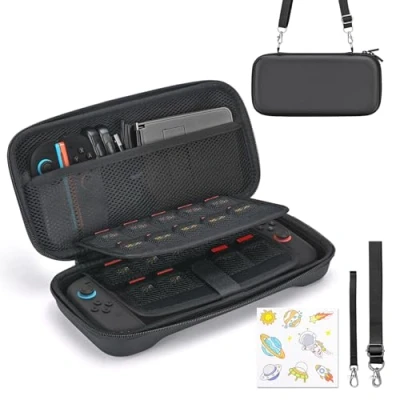 Immagine di Younik Switch 2 Custodia Compatibile con NS (2025), 19 Slot per Schede di Gioco, Accessori Tracolla, Cinturino da Polso e Adesivi (Nera)
