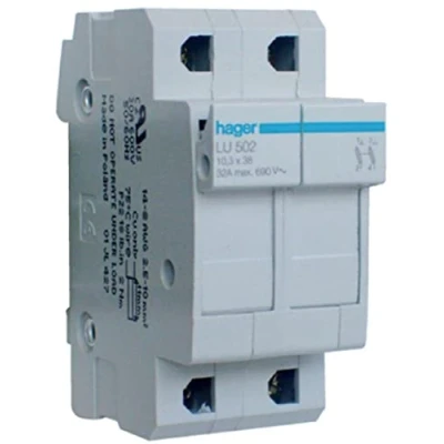 Immagine di HAGER BASE PER FUSIBILI CILINDRICI PORTA FUSIBILE UL 10.3X38 2 POLI MODULI LU502
