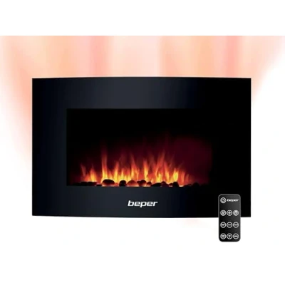 Immagine di Beper RI.503 Caminetto Elettrico da Parete, con Telecomando, Effetto Fiamma 5 Livelli d’Intensità, Timer Settimanale, Modalità Riscaldante Impostazione della Temperatura, 52 x 66 15 cm