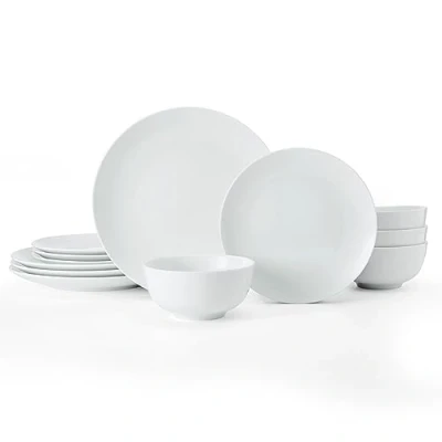 Immagine di Mikasa Chalk Set di piatti 12pz in porcellana, bianchi per 4 4x piani, piccoli e ciottole cereali Confezione regalo lavabile lavastoviglie
