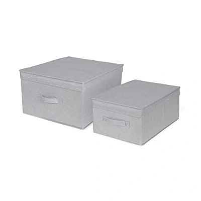 Immagine di Compactor Set Di 2 Scatole Pieghevoli Con Coperchio, Polipropilene Non Tessuto e Cartone, Large 40 x 50 25 cm, Small 30 43 19 Gamma Boston, Grigio, RAN10445
