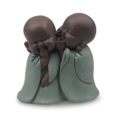 Immagine di Statuetta Bonze sussurrante, portafortuna, decorazione Zen e Feng Shui, per creare un&#039;atmosfera rilassante spirituale, idea regalo, altezza: 12 cm, verde marrone, Zen&#039;Light