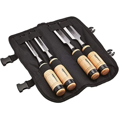 Immagine di Amazon Basics scalpelli per la lavorazione del legno in robusto acciaio al cromo vanadio, 4 unità, 1/2&quot; 1.25&quot;, con manico e custodia