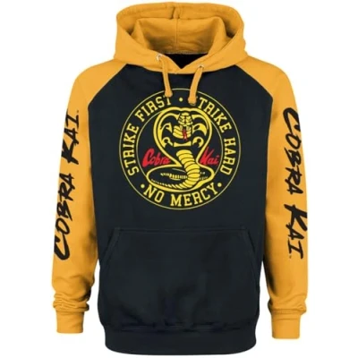 Immagine di Cobra Kai Strike First Uomo Felpa con Cappuccio Nero/Giallo M 80% Cotone, 20% Poliestere Regular