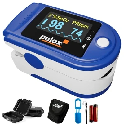 Immagine di Pulox PO 200A Saturimetro Da Dito professionale certificato, con Display LCD Letture Immediate Pulsossimetro misuratore Ossigeno (SpO2), Frequenza Del Polso (PR), per Adulti