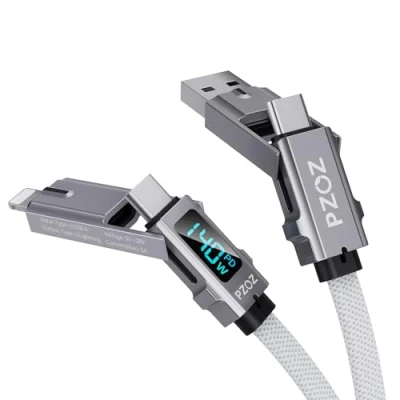 Immagine di PZOZ cavo di ricarica rapida 4 in 1, 140 W, USB, USB C a Lightning/tipo C/USB Lightning/USB Multi (140 1,5 m)