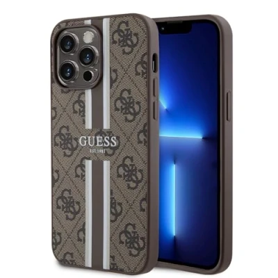 Immagine di CG MOBILE Custodia per iPhone 15 Pro Max rigida in PC/TPU marrone compatibile con strisce stampate Magsafe 4G Guess