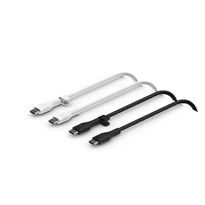 Immagine di Belkin BoostCharge Flex Cavo da USB C a in silicone, IF, ricarica rapida PD per iPhone 15, Galaxy S24, Pixel, iPad, Nintendo Switch, MacBook e altri, 1 m, confezione 2, nero/bianco