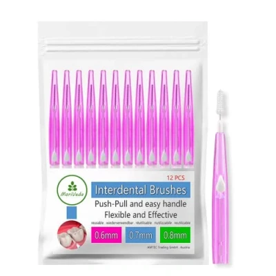 Immagine di MoriVeda NP Vital Scovolini interdentali Set di 12 (0,6mm) i per un&#039;igiene orale pulita Funzione Push Pull Sviluppato con laboratori dentali. 0,6mm