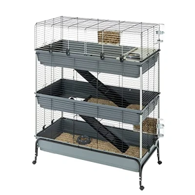 Immagine di Ferplast Gabbia per Conigli RABBIT 120 TRIS, Lato Frontale Apribile, Supporto e Accessori Inclusi