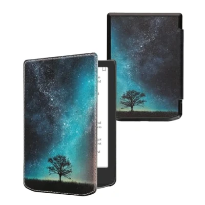 Immagine di kwmobile Custodia eReader Compatibile con Pocketbook Verse/Verse Pro/Verse Color/Vivlio Light/Light HD Cover eBook Reader Flip Case blu/grigio/nero Natura e spazio