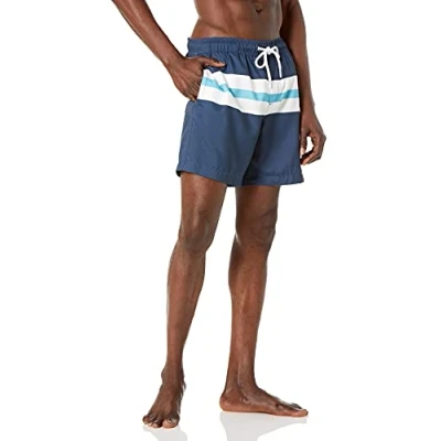 Immagine di Amazon Essentials Costume a Boxer Ad Asciugatura Rapida 18 cm Uomo, Blu Marino Bianco Righe, XXL