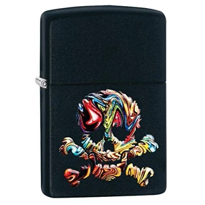 Immagine di Accendino Zippo® Color Skull 49187, Antivento Ricaricabile Zippo, Realizzato in Metallo con Caratteristico &quot;click&quot; Nero, Made USA, Ottima Idea Regalo
