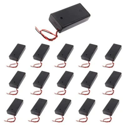 Immagine di 16 supporti per batterie in plastica AA da 1,5 V, 3 con custodia, cavo di collegamento 15 cm e interruttore on/off, porta serie