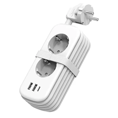 Immagine di Unidapt Multiprese con USB 15W, Ladron 2 prese 4000 W + porte A C, multiple cavo da 1,5 m