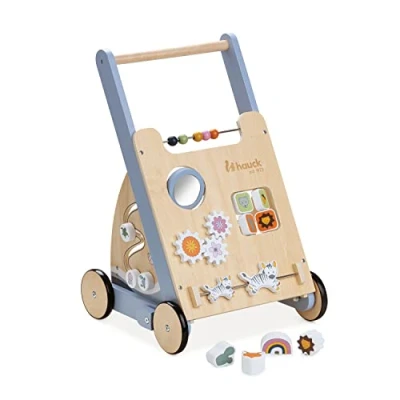 Immagine di hauck Learn To Walk Carrello Primi Passi per Bambini Con Giochi e Sistema Frenante, Dai 12 Mesi, in Legno (Certificato FSC®) Diversi Elementi di Gioco Specchio