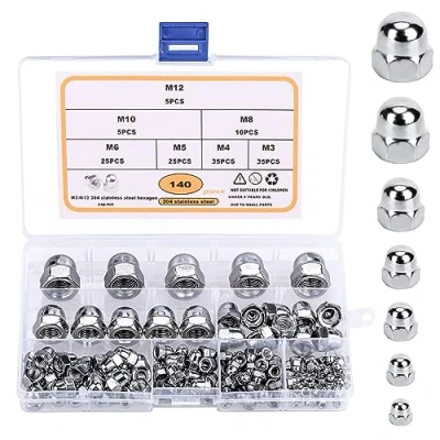 Immagine di Belle Vous Dadi Esagonali con Calotta a Cupola (140 Acciaio Inox) M3, M4, M5, M6, M8, M10, M12 Assortiti Testa Tonda Custodia Dado Cieco Inox per Protezione, Uso Interno ed Esterno