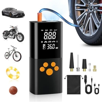 Immagine di Compressore Aria Portatile 10000mAh,Portable Electric Air Compressor 150PSI con 5 Modalità, Schermo LCD Digitale e Torcia LED, Pompa Elettrica per Bicicletta, Auto, Moto, Monopattino, Palloni