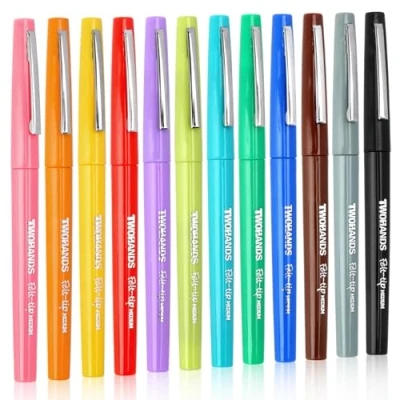 Immagine di TWOHANDS Penna con punta in feltro, media da 0.7 mm, colori assortiti, pennarello per pittura, schizzi, codifica a colori, journaling, confezione 12, 22004