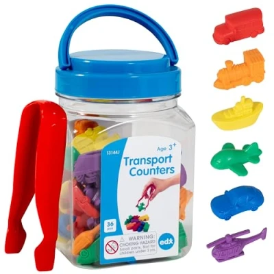 Immagine di edx education Contatori Trasporti Mini Jar Imparare Conteggio, Colori, Ordinamento e Sequenziamento Matematica Manipolativa