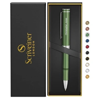 Immagine di Scriveiner penna a sfera verde personalizzata, splendida tascabile con finitura cromata, da scrittura fantastica, miglior regalo, set regalo incisione per uomini e donne,