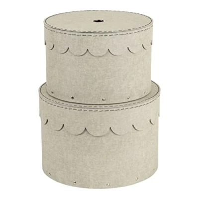Immagine di Bigso Box of Sweden Scatole portaoggetti rotonde con coperchio in carta e cartone Contenitori rotondi per vestiti, giocattoli altro Set da 2 beige