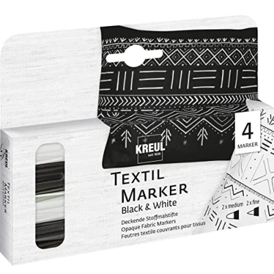 Immagine di Kreul 92751 Pennarello tessile nero e bianco opaco, 2 x medio, fine, pennarelli per tessuti in cotone, batista, lino, seta misti