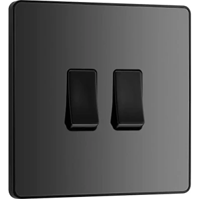 Immagine di BG Evolve Doppio interruttore a 20 A, 16 Ax, 2 vie, colore: Nero cromato