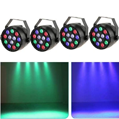 Immagine di Set di 4 luci da palcoscenico 15 W LED RGB Flat PAR luce DMX illuminazione 7 canali controllo sfera discoteca per festa faretto