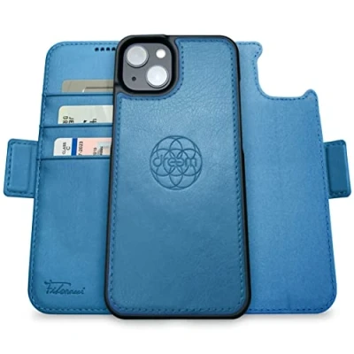 Immagine di dreem Fibonacci compatibile con iPhone 14 custodia a portafoglio/custodia antiurto 2 in 1 e folio pelle vegana staccabile, MagSafe, protezione RFID [Ardesia]