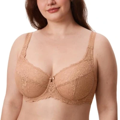 Immagine di DELIMIRA Donna Reggiseno Minimizer in Pizzo Taglie Forti Coppa Completa con Ferretto Senza Imbottito A malapena Buff 3E