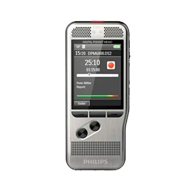 Immagine di Philips DPM7200/02 Registratore vocale digitale, funzionamento tramite interruttore a scorrimento, 2 microfoni/stereo, display colori, Software SpeechExec Dictate (Abbonamento di anni incluso))