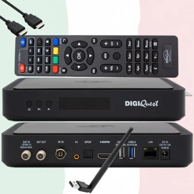 Immagine di TiVuSat Card 4K UHD + DIGIQuest Q80 ricevitore Combo H.265 S2+T2 HEVC Set Top Box, certificato con scheda (NON ATTIVATA), lettore multimediale, WebRadio, 150 Wifi, HTS HDMI