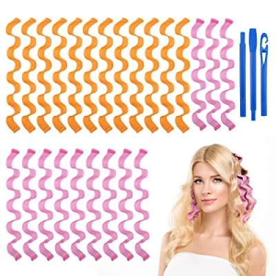 Immagine di URAQT Bigodini per Styling Capelli, 24 Pz Styler a Mossi Magici senza Calore 45 cm, Morbidi Flessibili con 1 Set di Ganci Capelli Uso Domestico e Fai da te